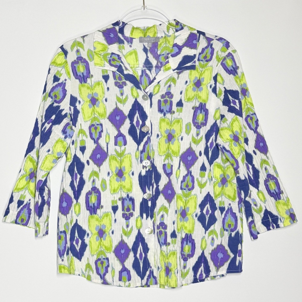 Habitat Ikat Mix Retro Swing Top 40938 XS Blue Green Agoya Shell Button - Picture 3 of 9